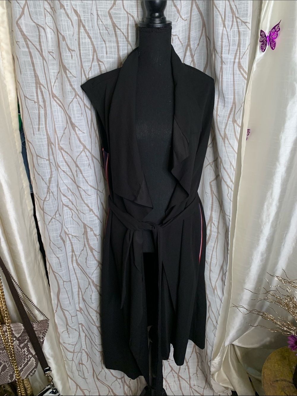 NWOT Black Sleeveless Duster Dress with Tie Waist